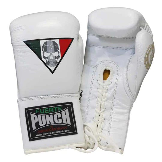 PUNCH EQUIPMENT BOXING GLOVES - Mexican™ LUCKY 13 - LACE UP - WHITE