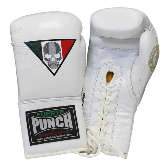 PUNCH EQUIPMENT BOXING GLOVES - Mexican™ LUCKY 13 - LACE UP - WHITE