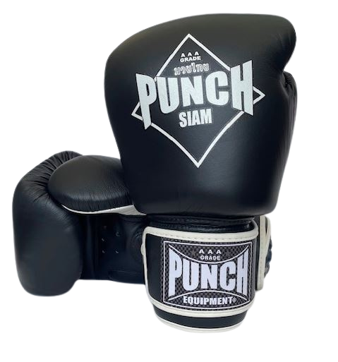 PUNCH EQUIPMENT BOXING GLOVES - Siam™ - LEATHER - BLACK - 16OZ