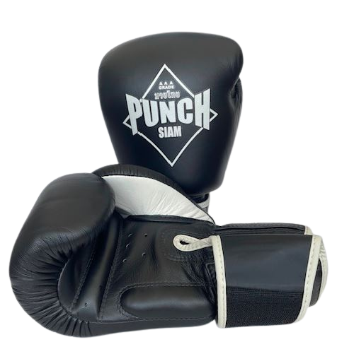 PUNCH EQUIPMENT BOXING GLOVES - Siam™ - LEATHER - BLACK - 16OZ